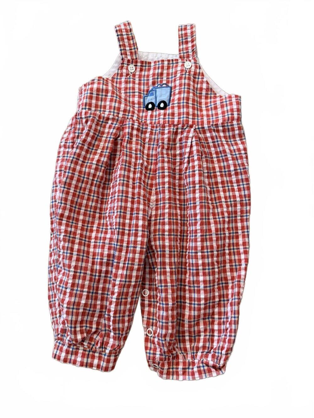 Vintage Good Kidz Size 12M Red Plaid Truck Overalls